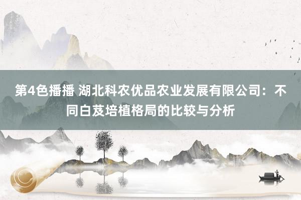 第4色播播 湖北科农优品农业发展有限公司：不同白芨培植格局的比较与分析
