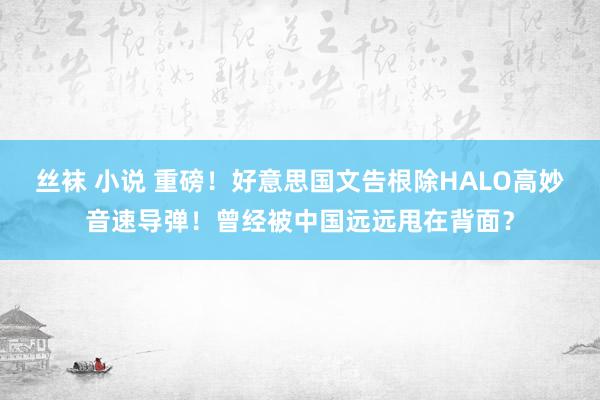 丝袜 小说 重磅！好意思国文告根除HALO高妙音速导弹！曾经被中国远远甩在背面？